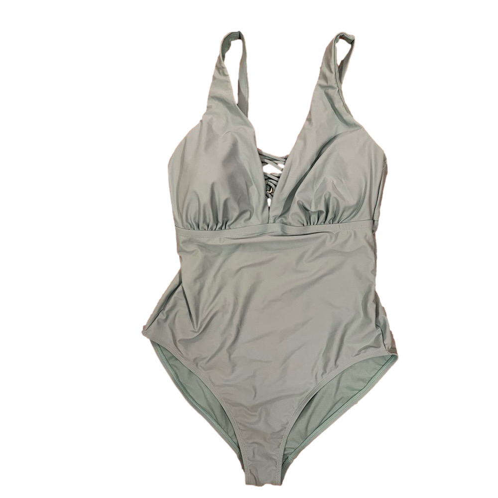 Allure by TMG Sage Olive Green Ruched Lace Up One Piece Swimsuit 2X